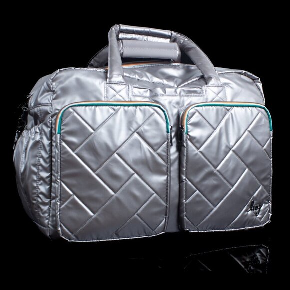 lug Handbags - Lug Drifter Quilted Silver Tote Bag With Double Zipper Closure & Multi-Pockets